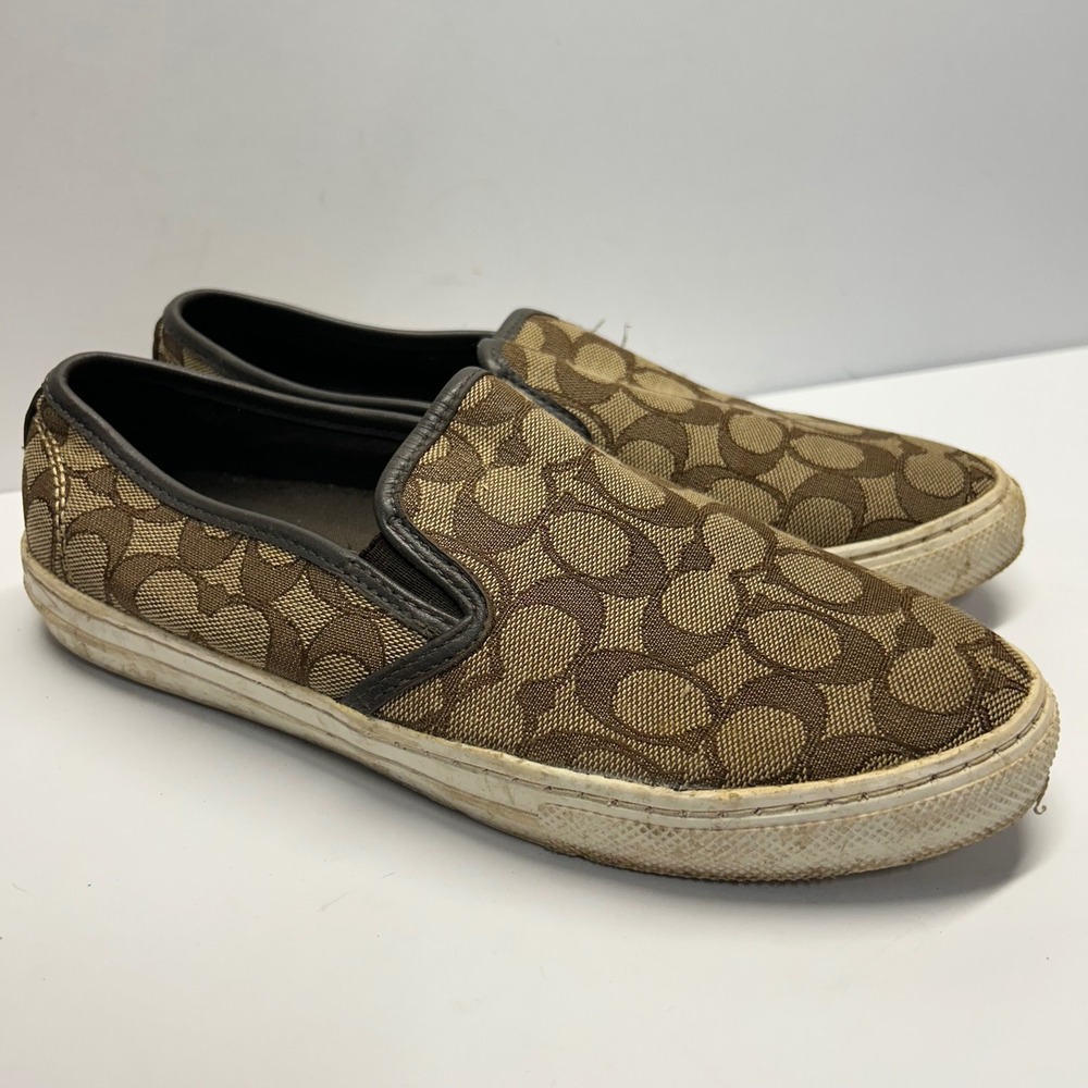 Coach Signature Canvas Slip On Sneakers Brown Womens 9.5B Monogram G1909 Casual